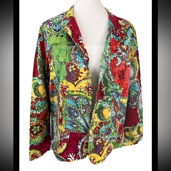 Chico’s 2 Artsy Art To Wear Cotton Blend Light Weight Jacket Large - Picture 2 of 7